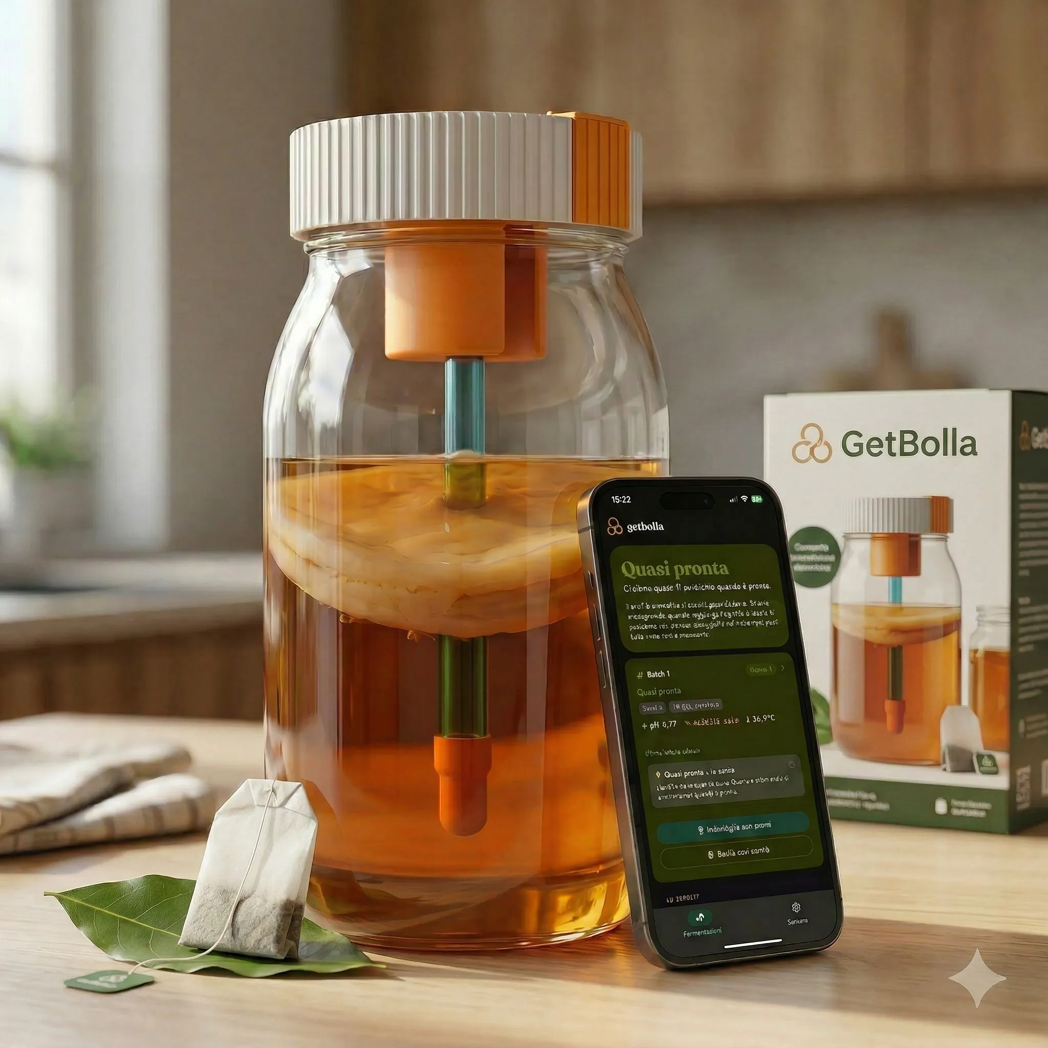 GetBolla kit — sensore, barattolo, SCOBY e tè